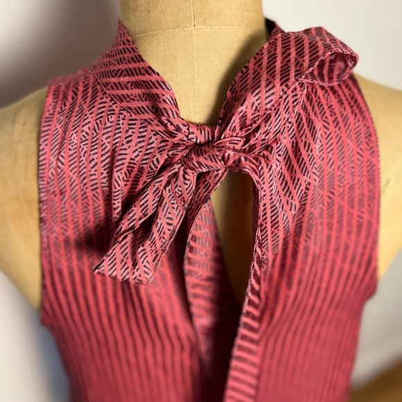 Anthropologie Maeve pink and black sleeveless blouse with bow tie medium - Picture 5 of 7